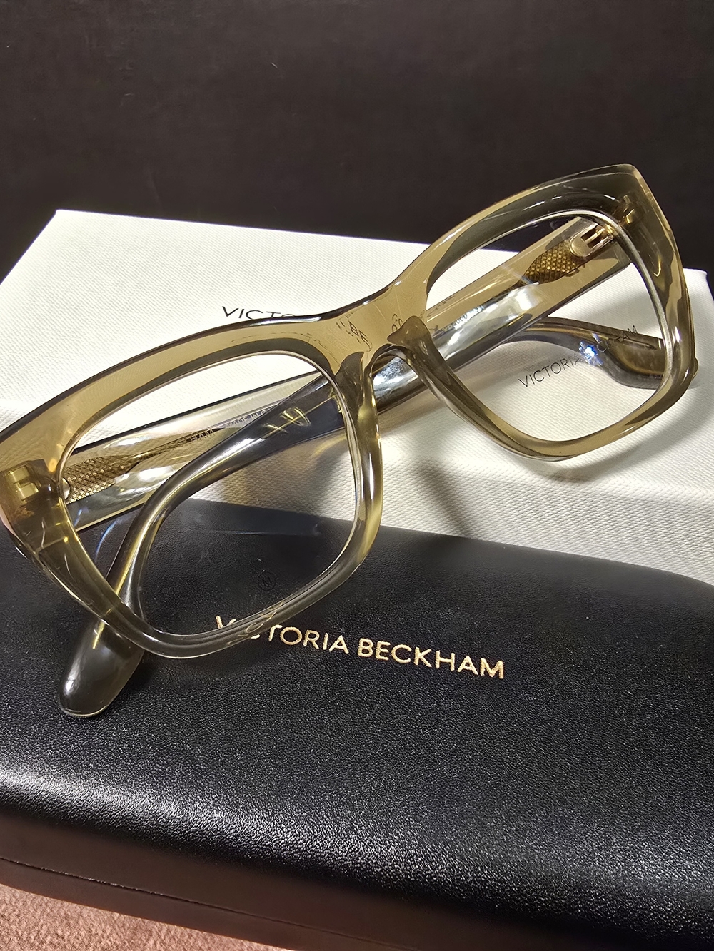 Victoria Beckham Translucent Olive-Tinted Square Frames